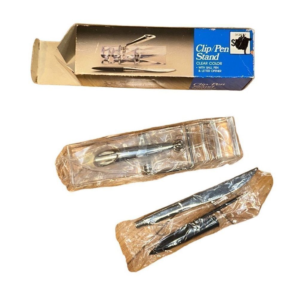California Vtg Acrylic Memo clip With Ball Pen & Letter Opener - NIB